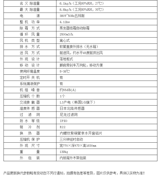 HJ-8192H五金倉(cāng)庫(kù)防銹除濕機(jī)參數(shù)表